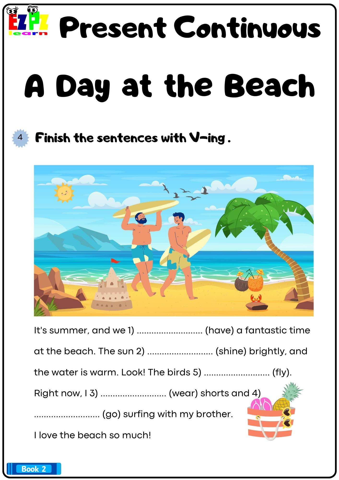  Present Continuous A Day at the Beach Grammar Worksheet pdf